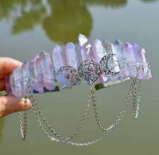 Natural Crystal Gemstone Headband | Witch Crown and Moon Design