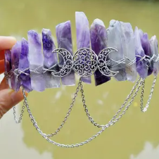 Natural Crystal Gemstone Headband | Witch Crown and Moon Design