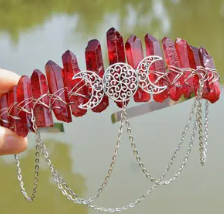 Natural Crystal Gemstone Headband | Witch Crown and Moon Design