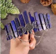 Natural Crystal Gemstone Headband | Witch Crown and Moon Design