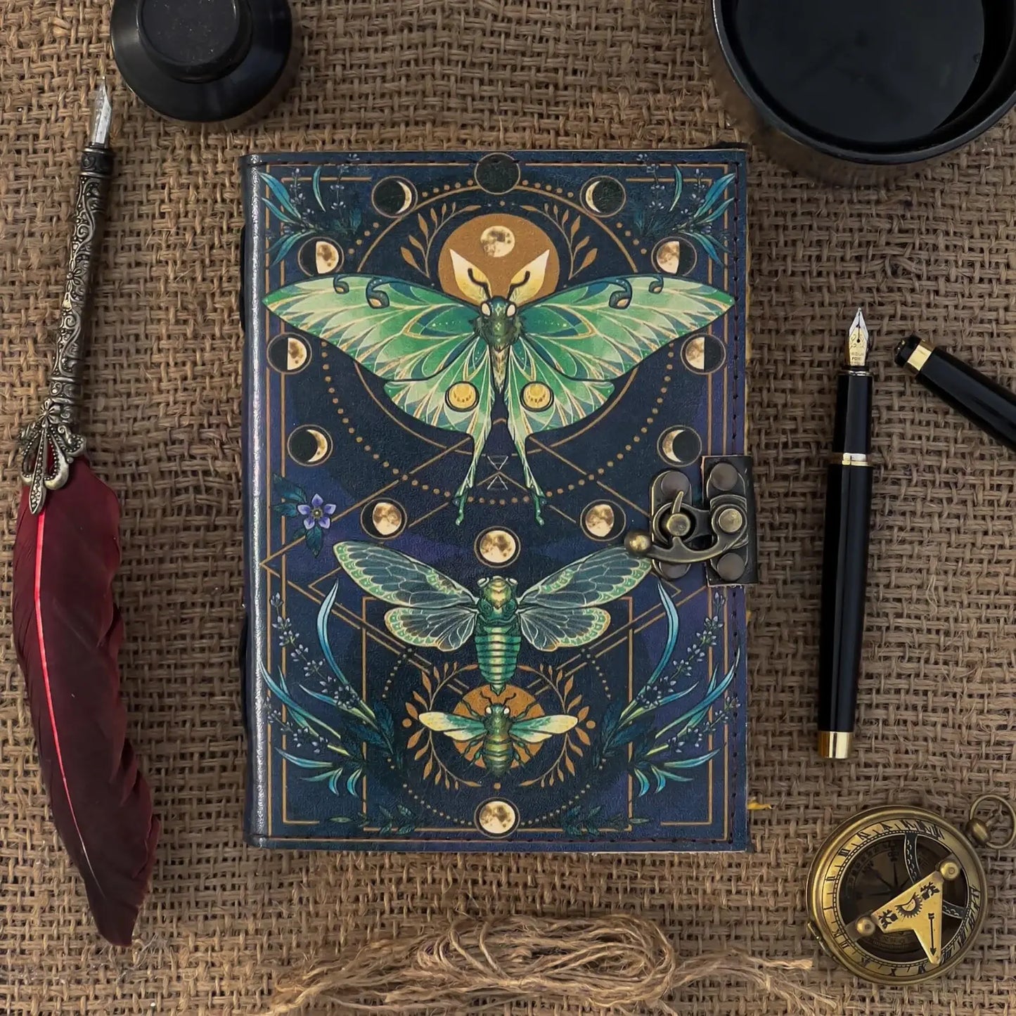 Vintage Style Leather Journal Notebook with Butterfly Print