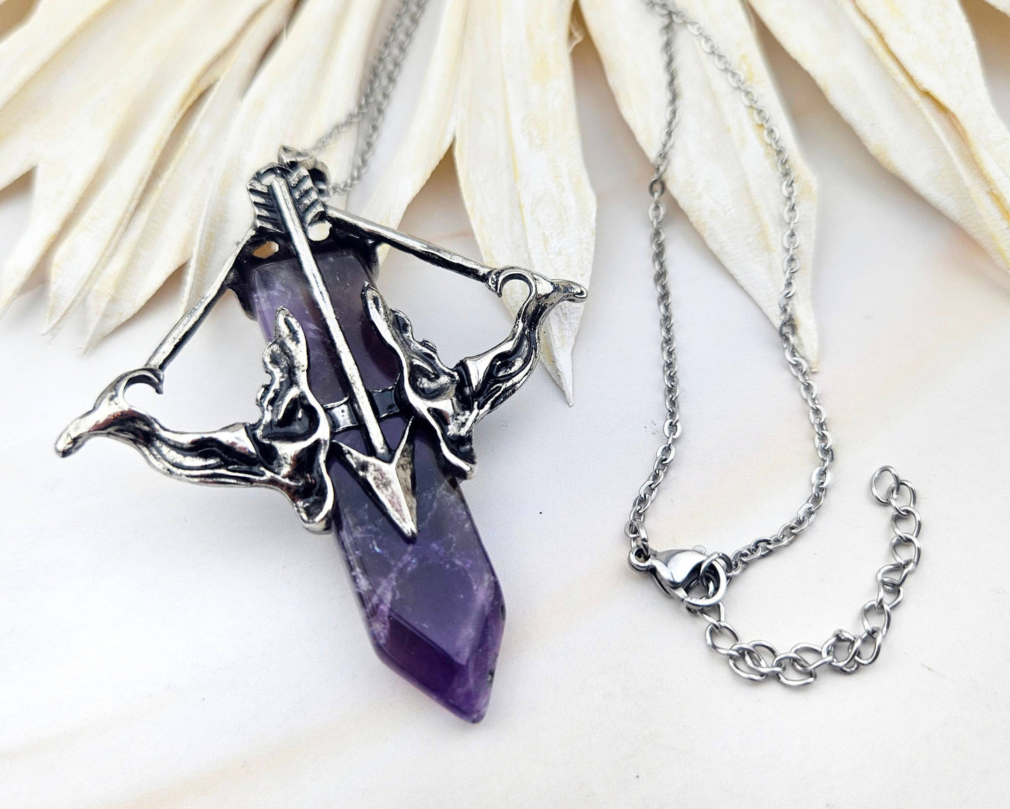 Amethyst Bow and Arrow Intuition Gemstone Necklace