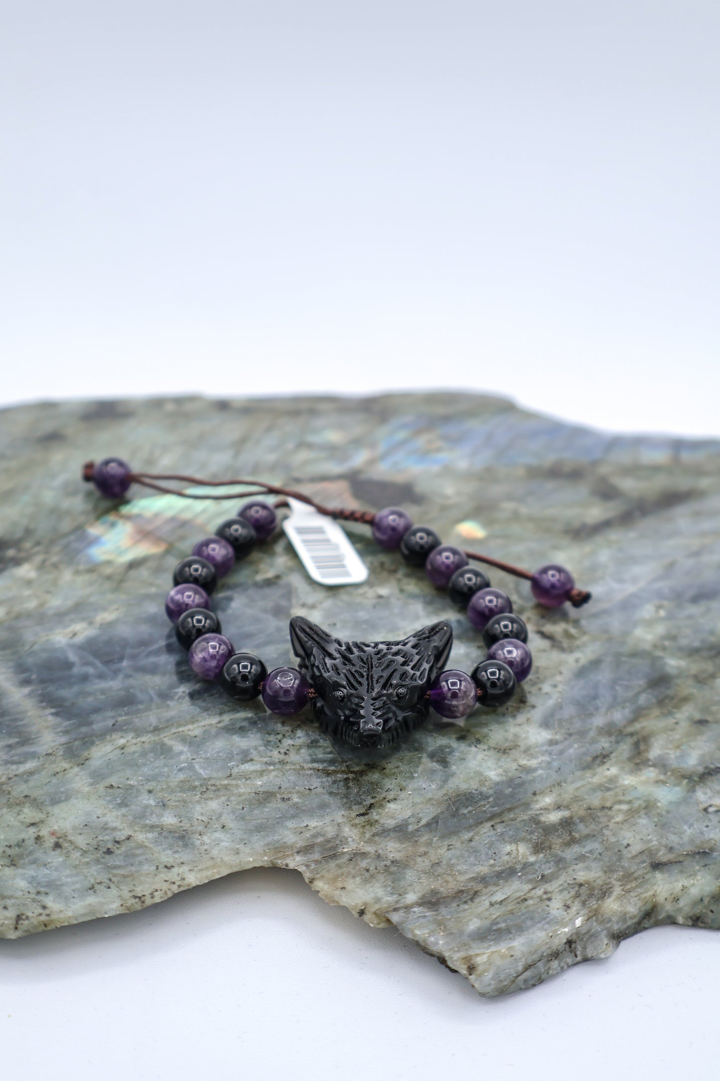 Wolf Spirit Animal Woven Gemstone Bracelet