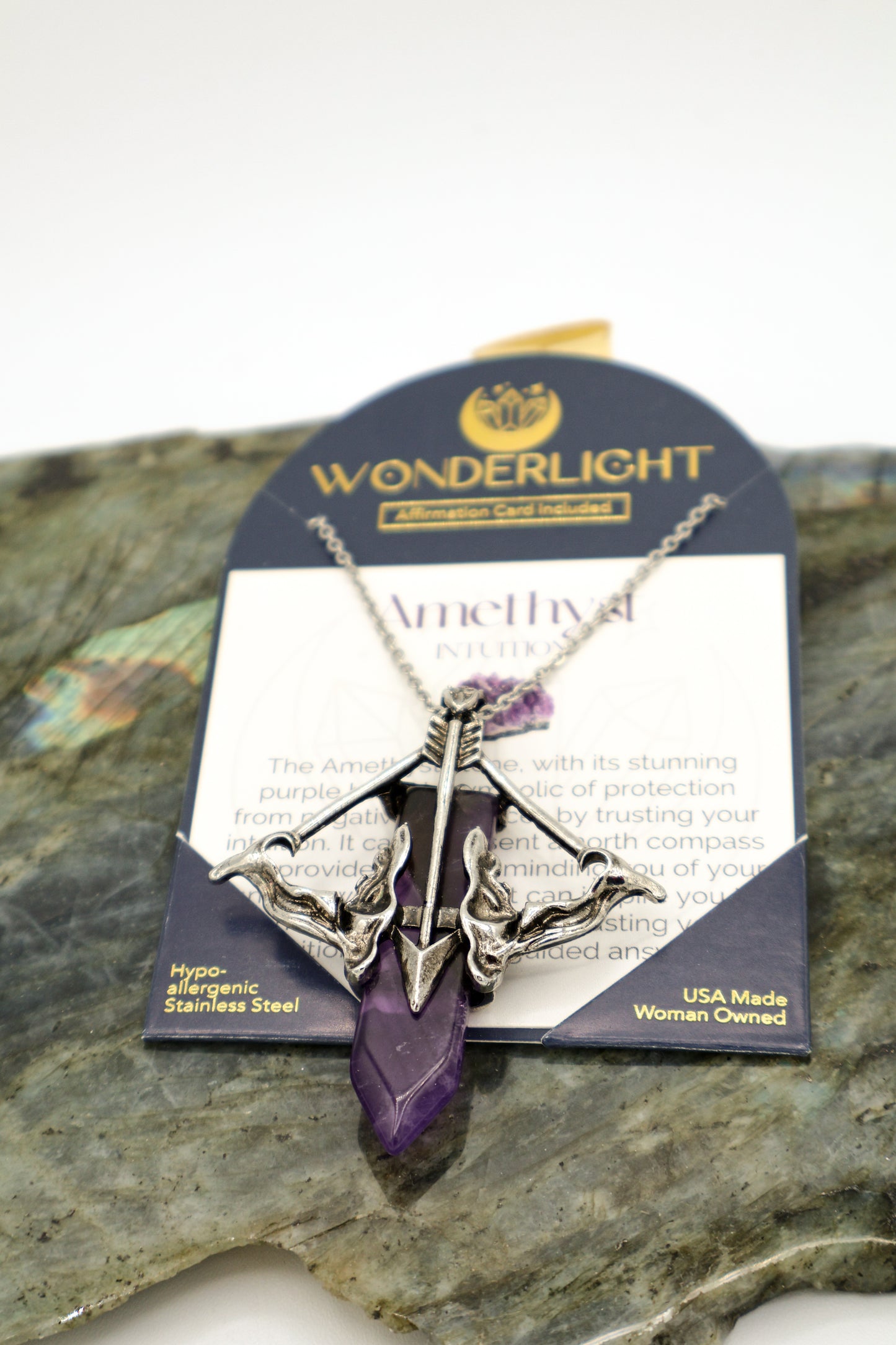 Amethyst Bow and Arrow Intuition Gemstone Necklace