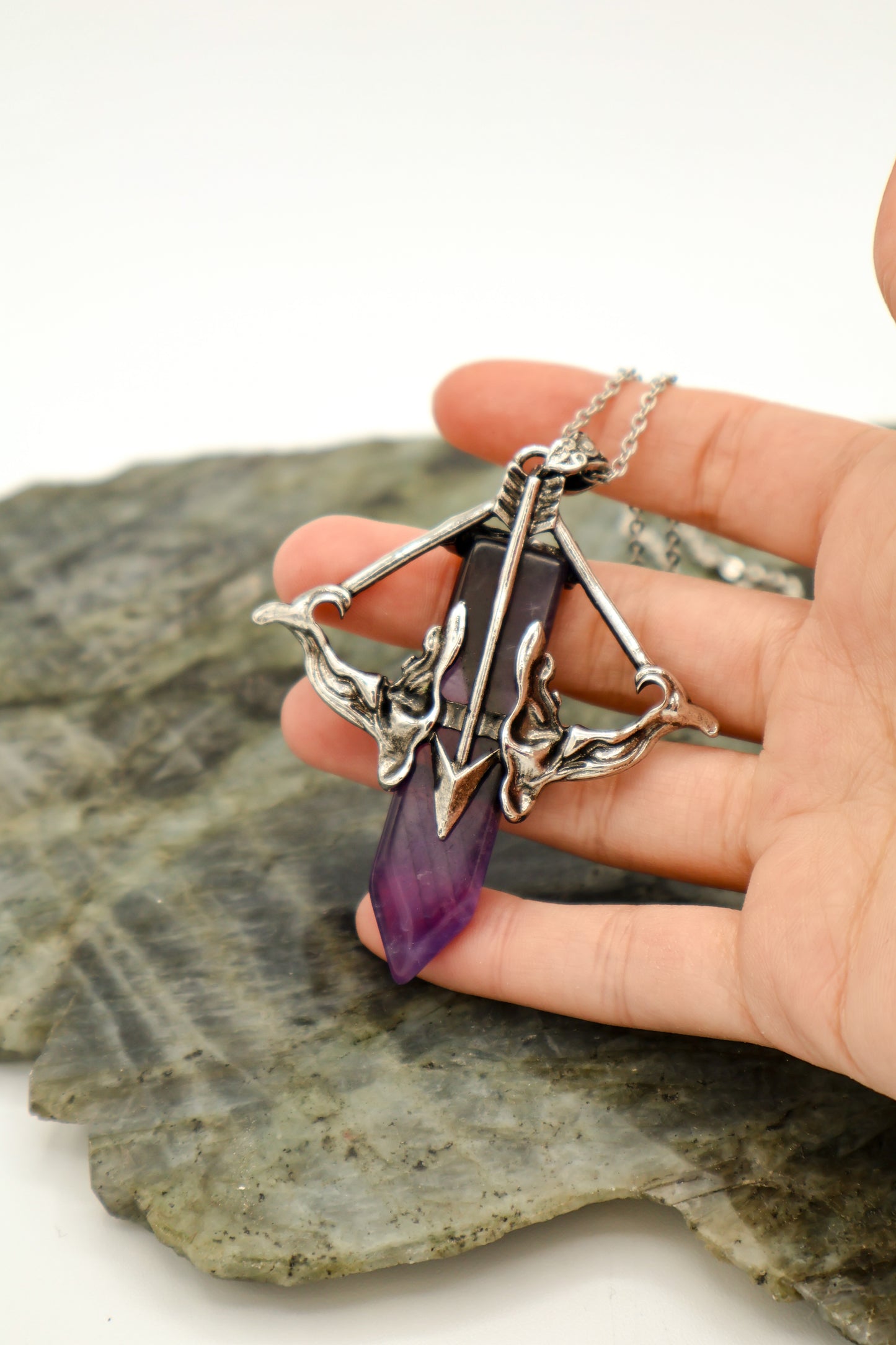 Amethyst Bow and Arrow Intuition Gemstone Necklace