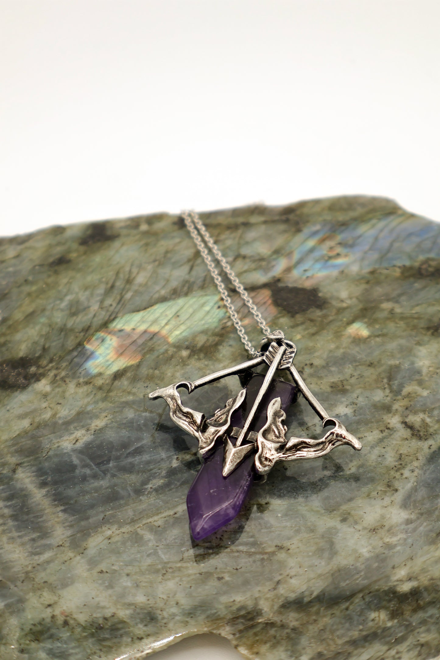 Amethyst Bow and Arrow Intuition Gemstone Necklace