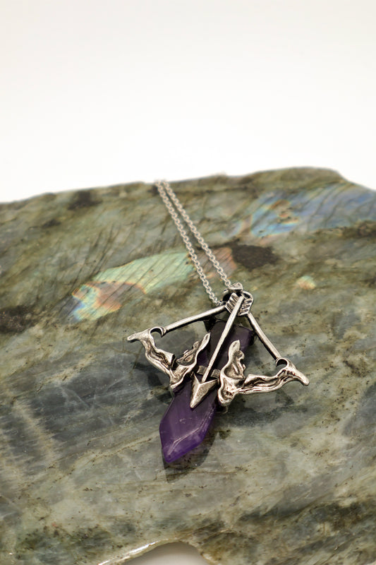 Amethyst Bow and Arrow Intuition Gemstone Necklace