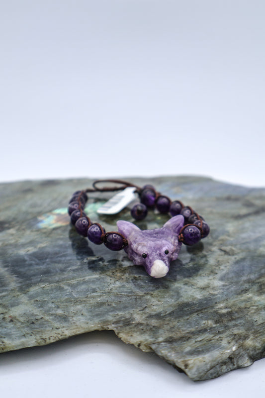 Amethyst Wolf Spirit Animal Woven Gemstone Bracelet