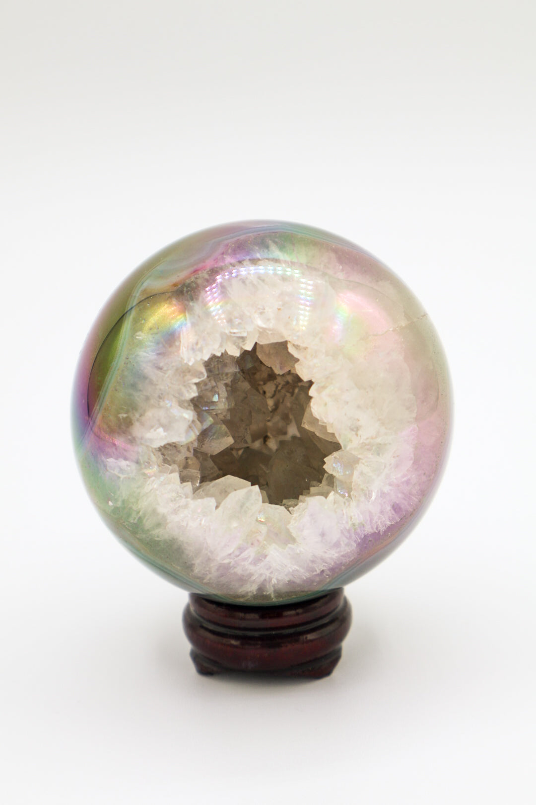 Angel Aura Quartz Geode Sphere with Stand