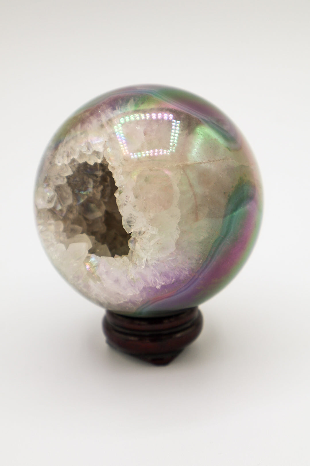 Angel Aura Quartz Geode Sphere with Stand