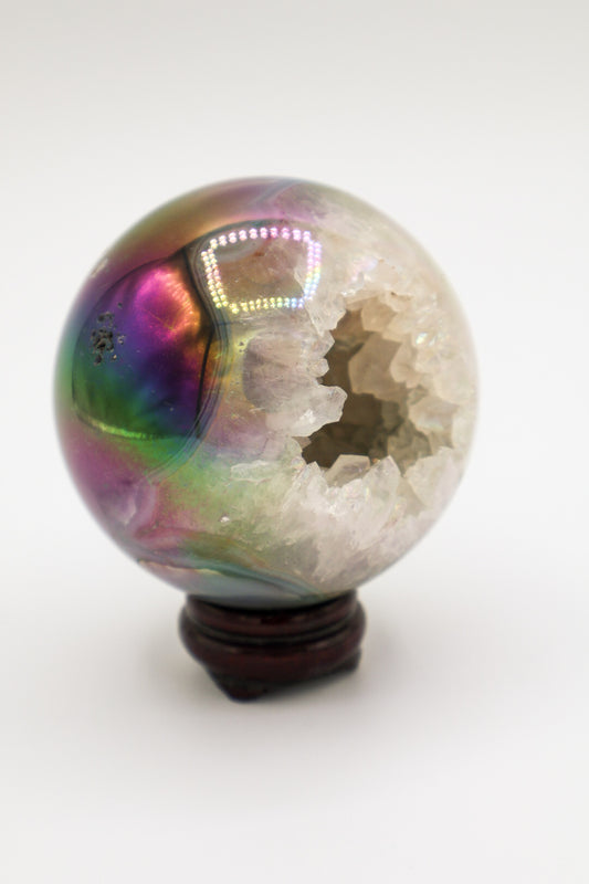 Angel Aura Quartz Geode Sphere with Stand