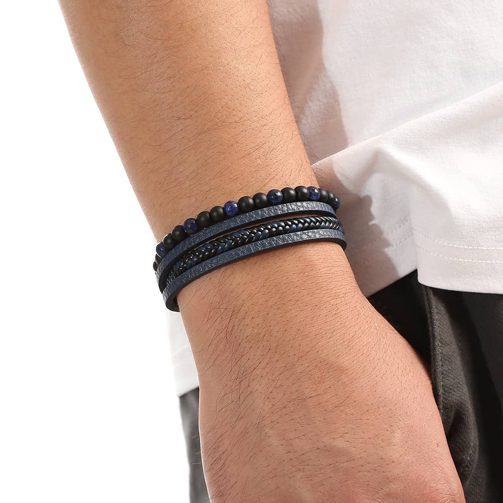 Gemstone Men's Leather Bracelets