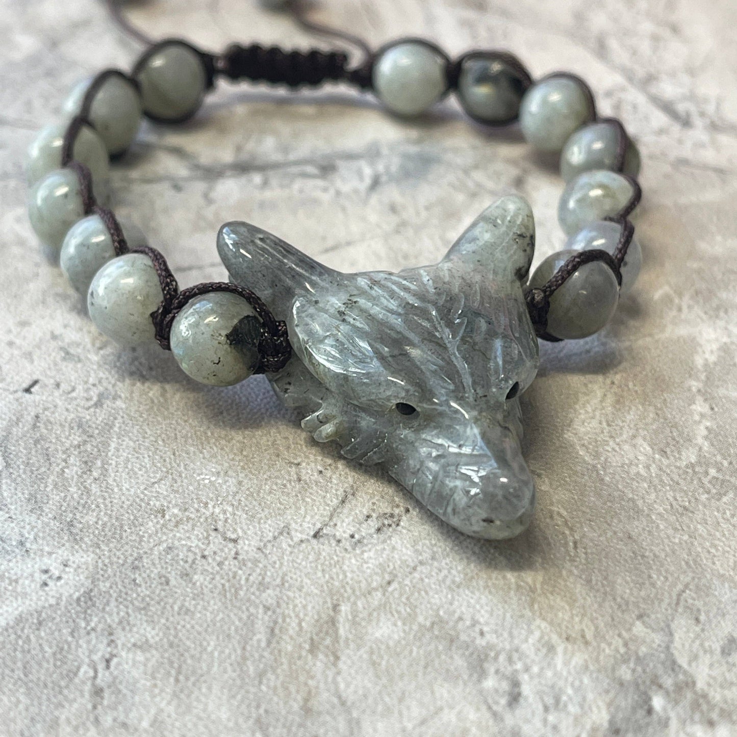 Labradorite Wolf Spirit Animal Woven Gemstone Bracelet