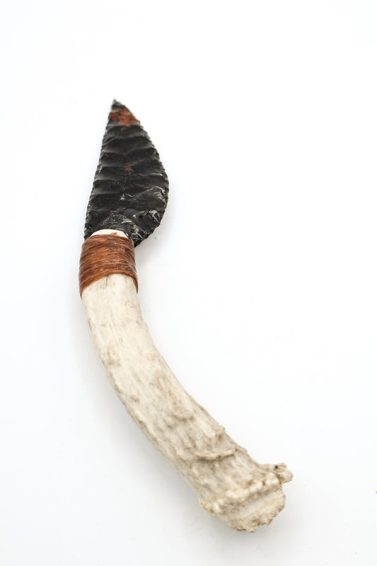 Black Spear Cord Cutting Knife Dagger with Antler Handle