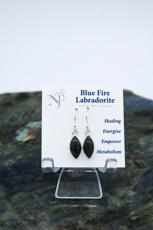 Blue Fire Labradorite Marquis Earrings