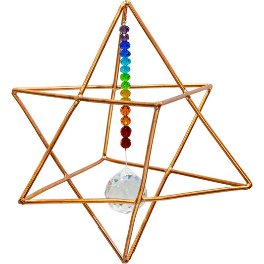 4" Hanging Copper Merkaba Energizer w/ Chakra Crystals