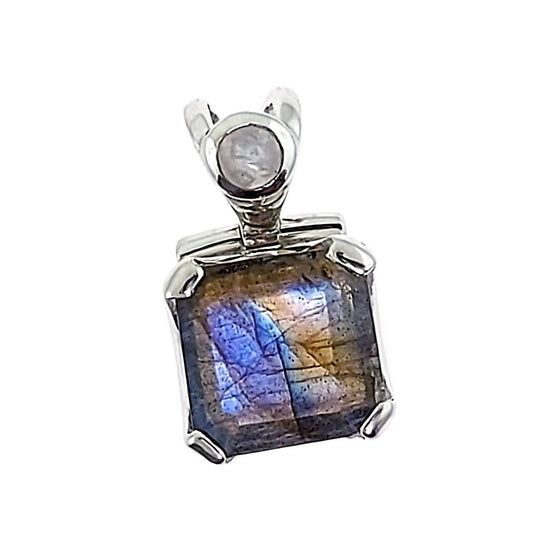 Faceted Labradorite with Moonstone Pendant