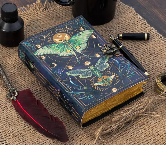 Vintage Style Leather Journal Notebook with Butterfly Print