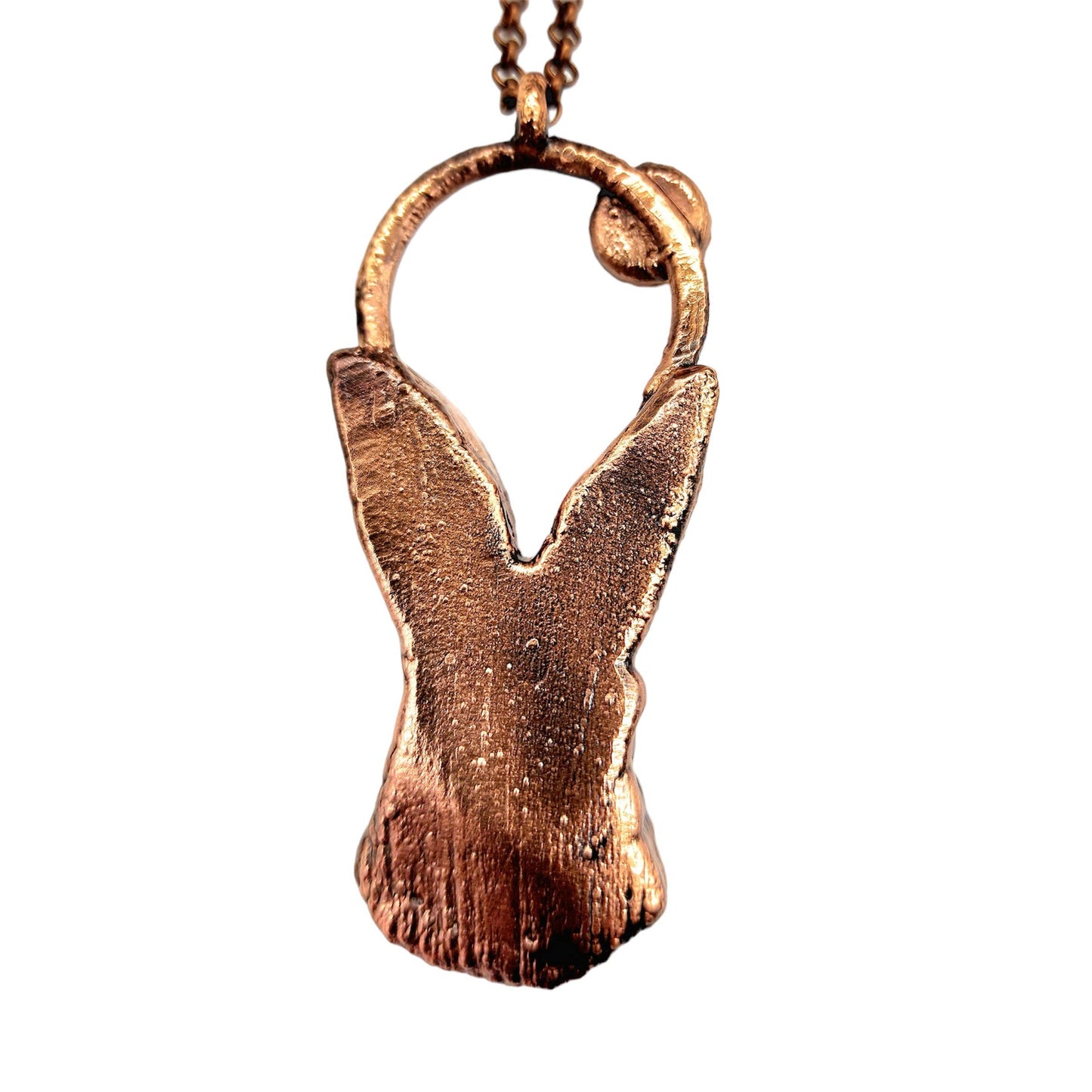 Rabbit Totem Copper Wrapped Green Fire Labradorite Necklace