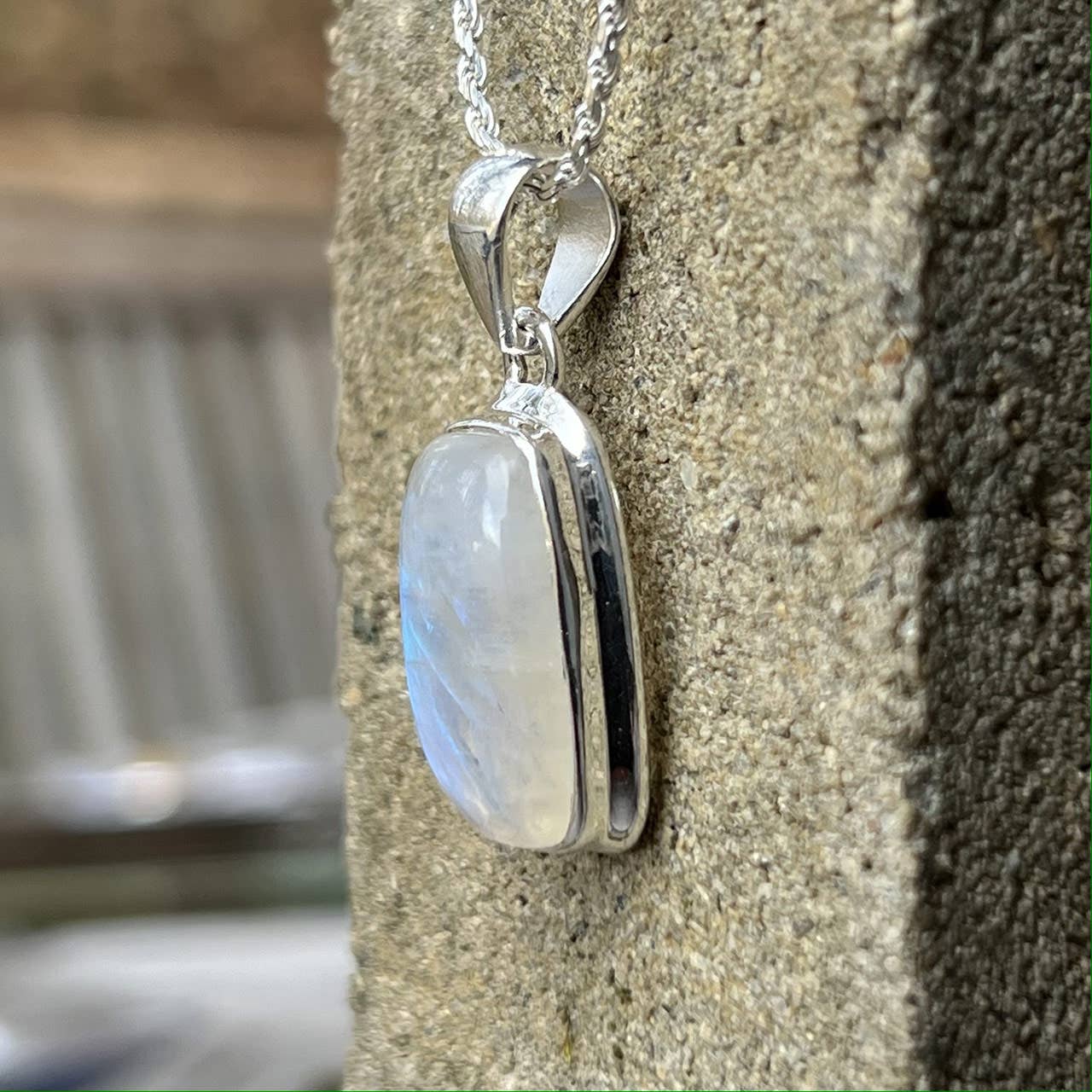 Blue Fire Moonstone Sterling Silver Pendant