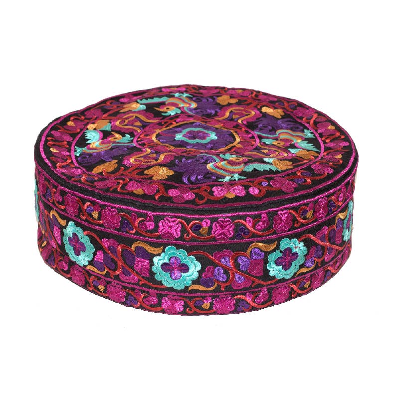 Large Embroidered Meditation Pillow - Fuschia