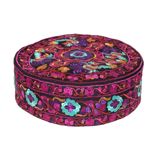 Large Embroidered Meditation Pillow - Fuschia