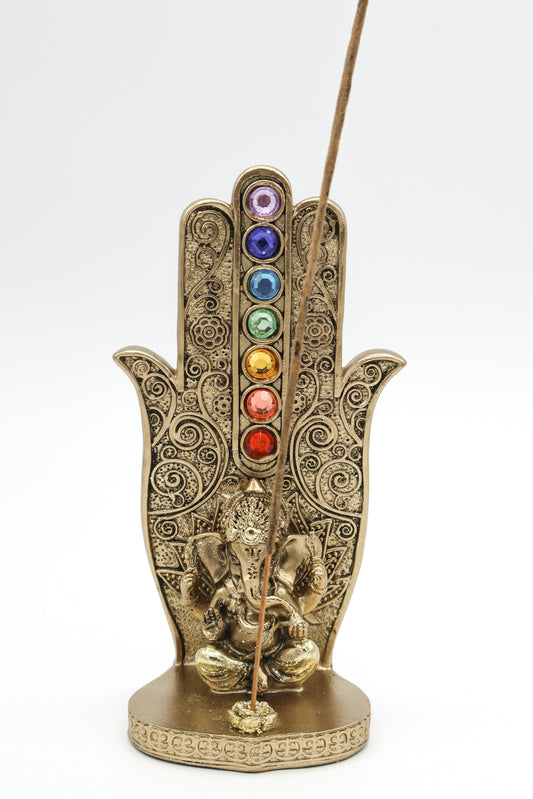 Gold Hamsa with Ganesha Chakra Incense Holder