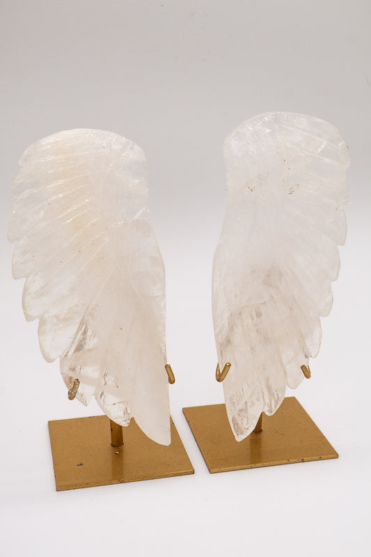 Clear Quartz Angel Wings with Gold Stand