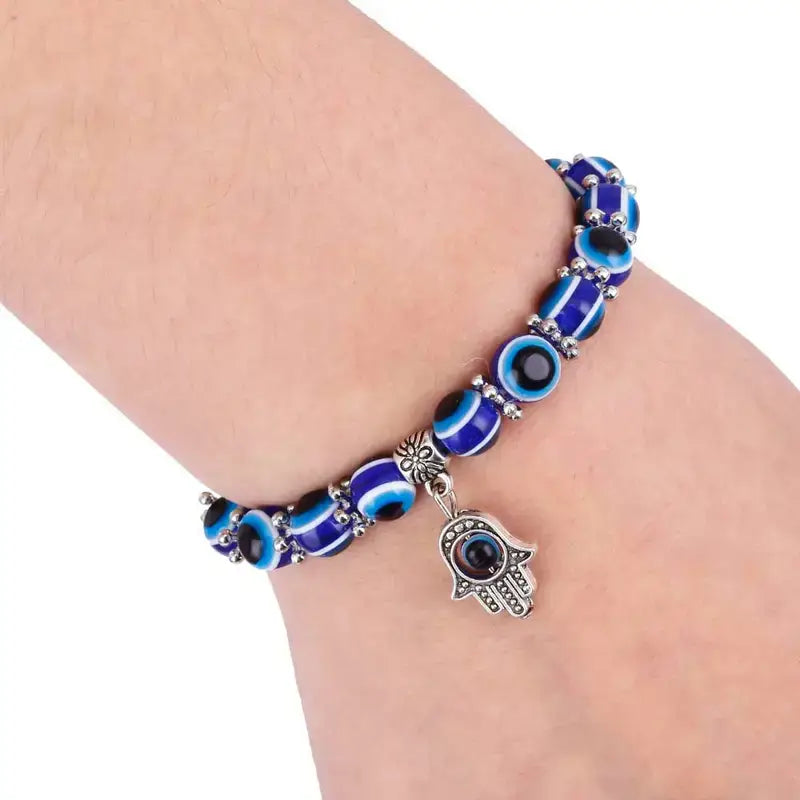 Evil Eye Bracelet With Hamsa Hand Pendant