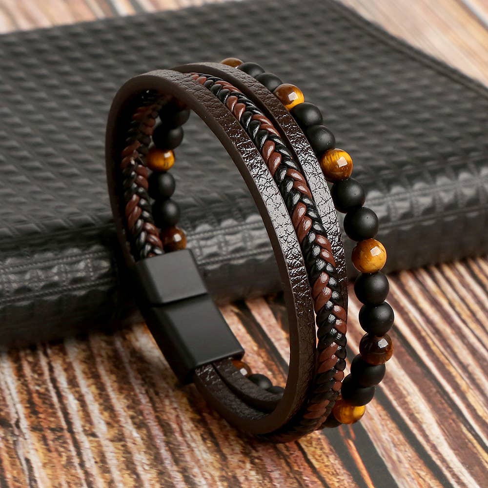 Gemstone Men's Leather Bracelets