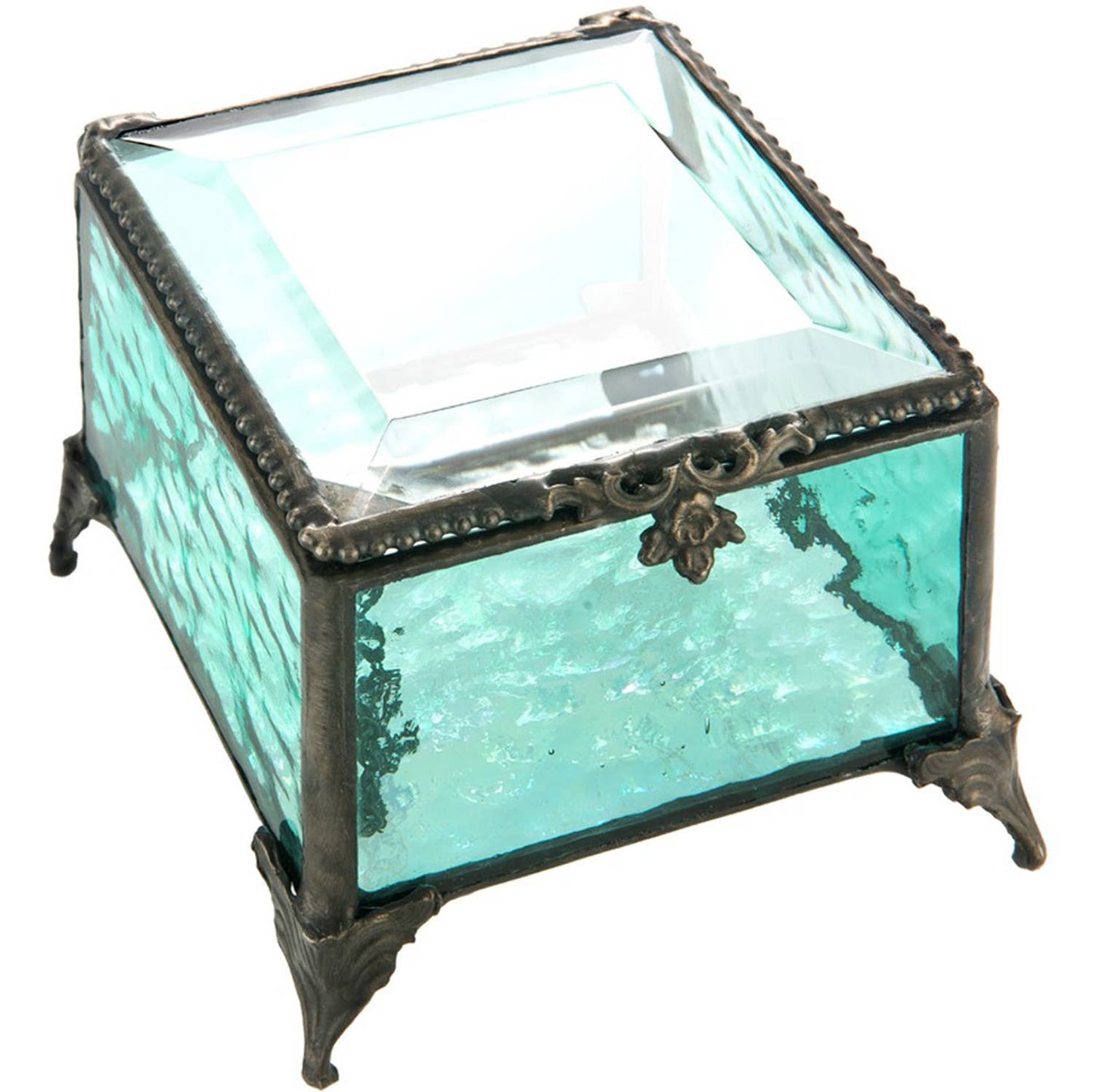 Turquoise Glass Decorative Jewelry Box | Vintage-Inspired Keepsake