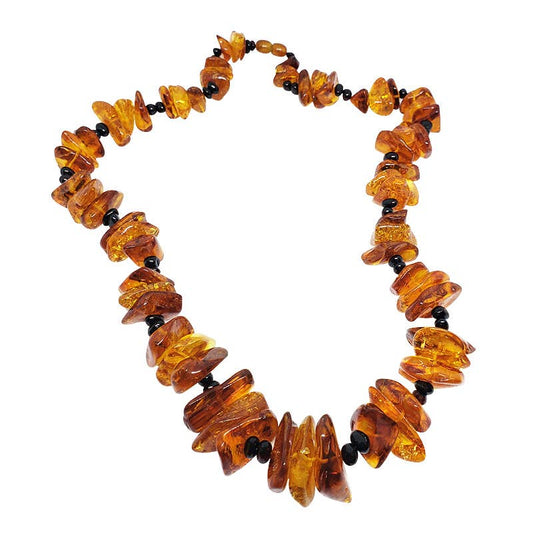 Multi-Color Amber Necklace with Black Separator Beads