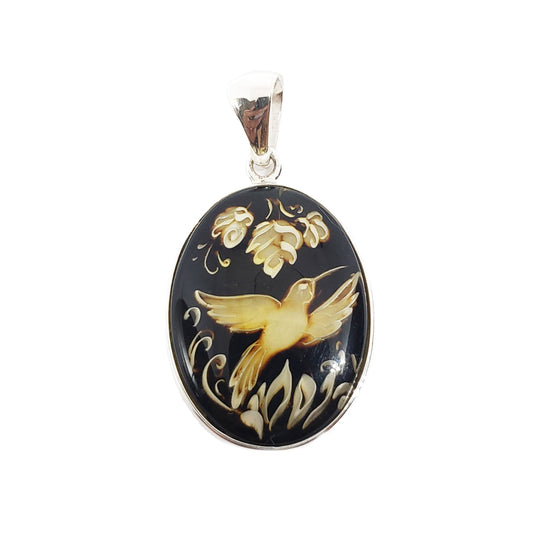 Amber Cameo Pendant with Intaglio Humming Bird