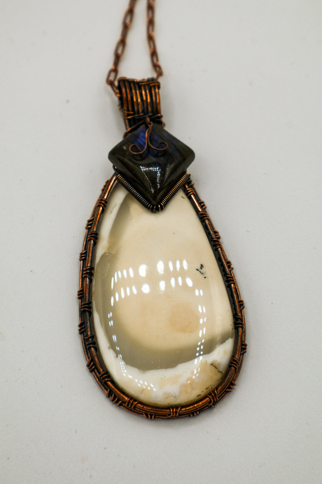 Dendrite Opal with Blue Fire Labradorite Handmade Copper Wrapped Pendant with Gemstones