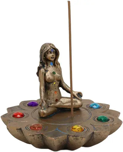 7 Chakra Incense Burner with Goddess in Meditation Pose | Incense Holder
