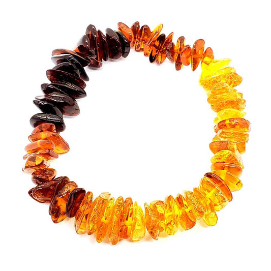 Premium Genuine Baltic Amber Raw & Chip Multi-Color Rainbow Stretch Bracelet