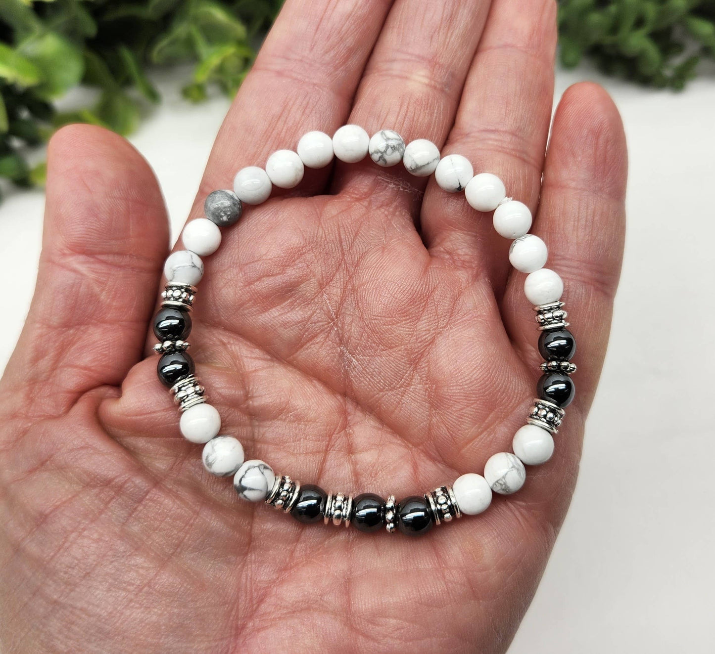 Hematite and White Howlite Bracelet