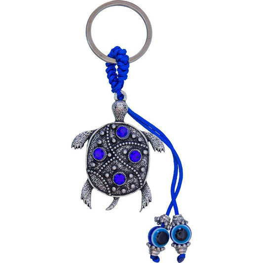 Turtle Evil Eye Talisman Key Ring with Gems