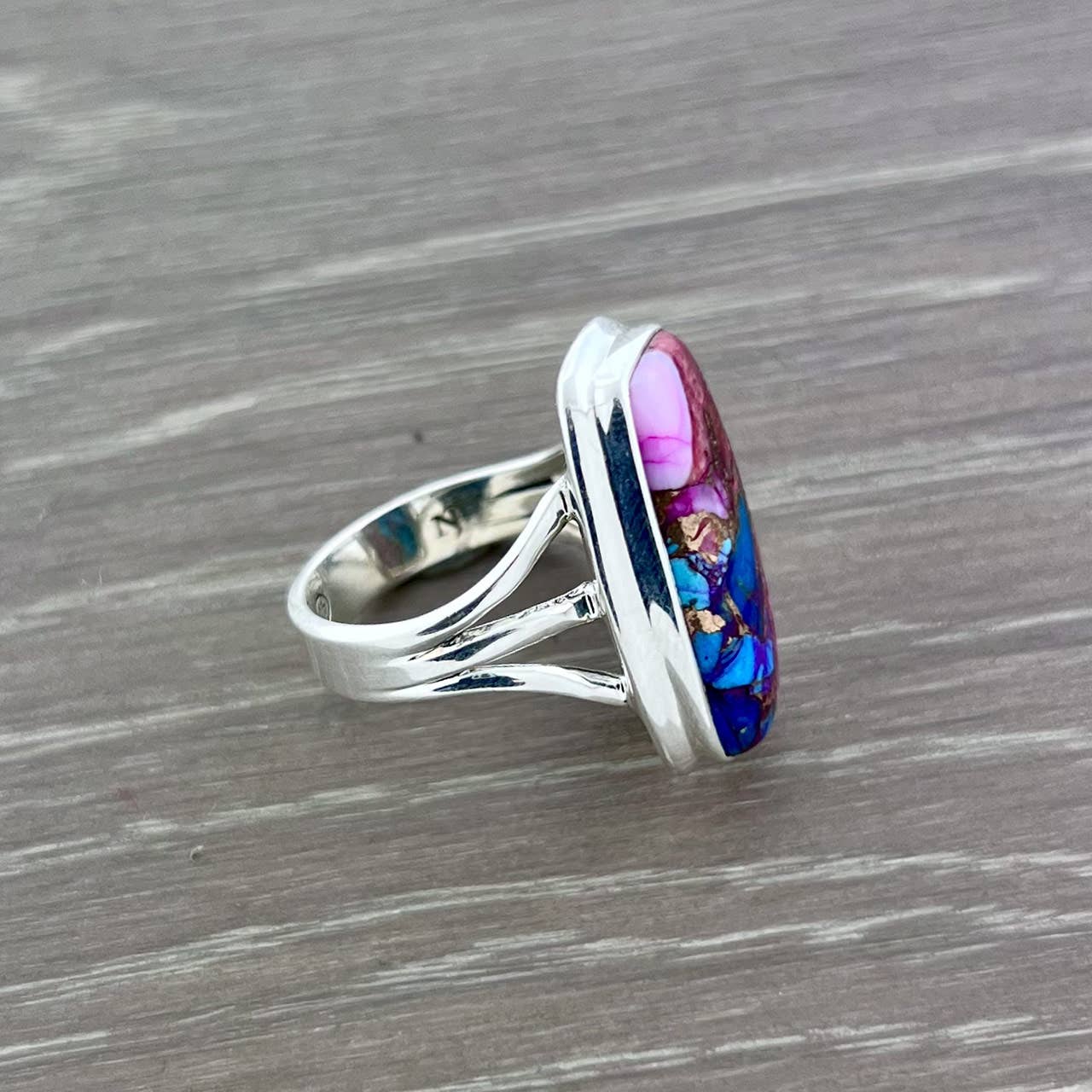 Pink Dahlia Turquoise Sterling Silver Ring | Size 7