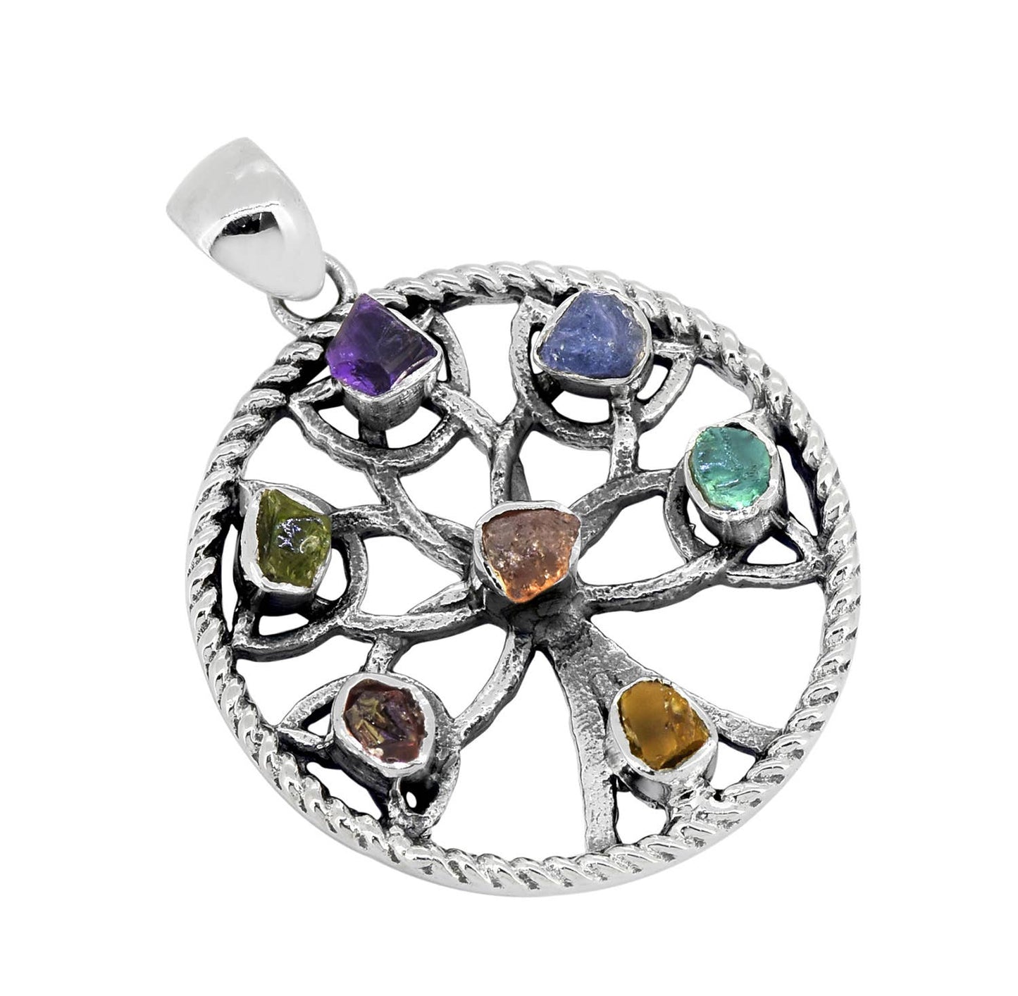 7 Stone Sterling Silver Chakra Pendant with Necklace