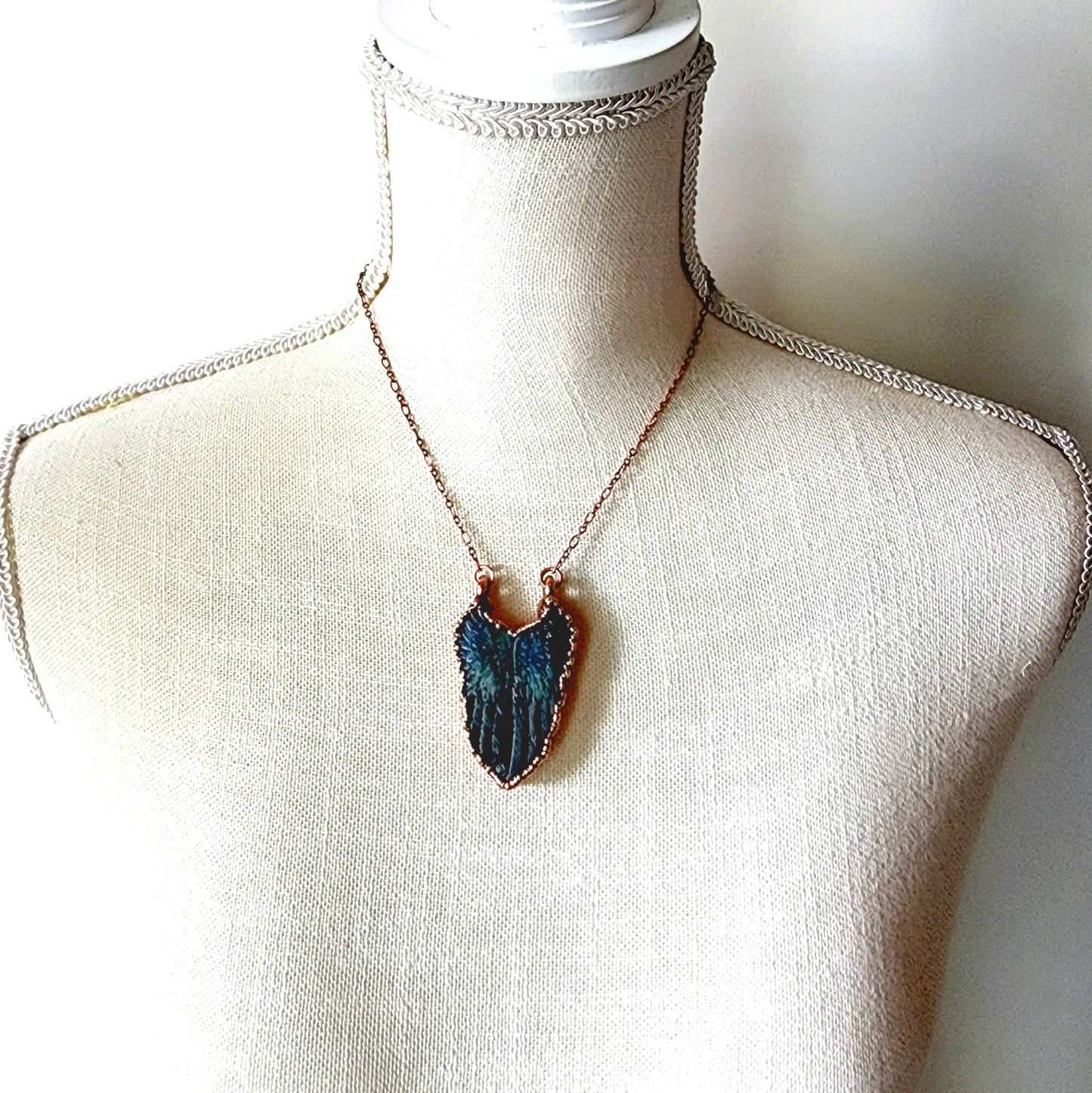 Angel Wings Copper Wrapped Green Fire Labradorite Necklace