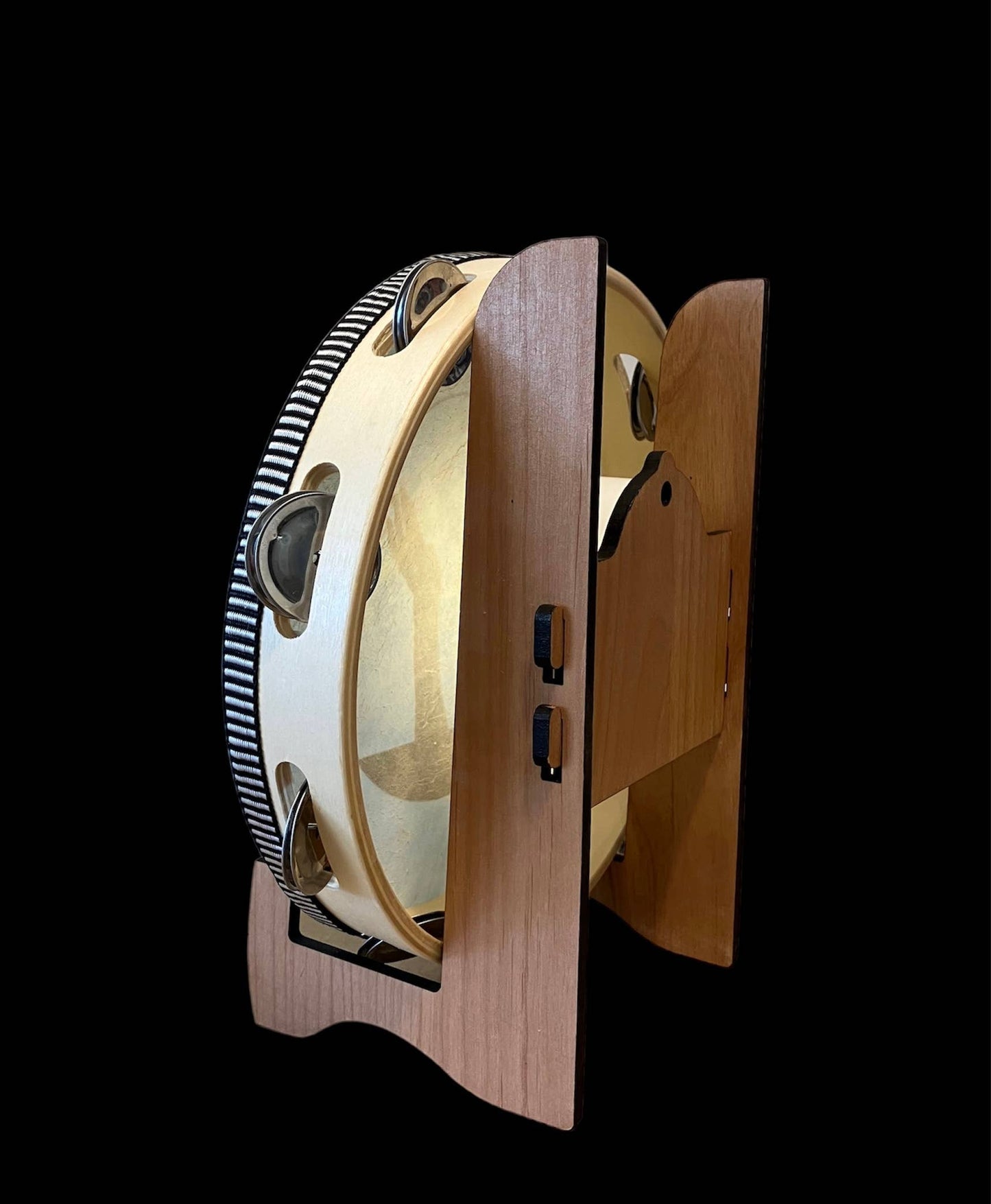 10" Owl Goat Hide Tambourine with Illuminated Display Stand