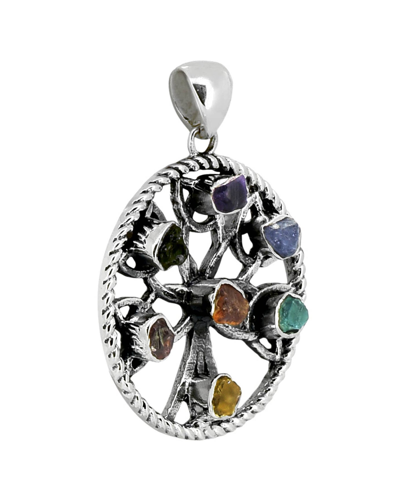 7 Stone Sterling Silver Chakra Pendant with Necklace