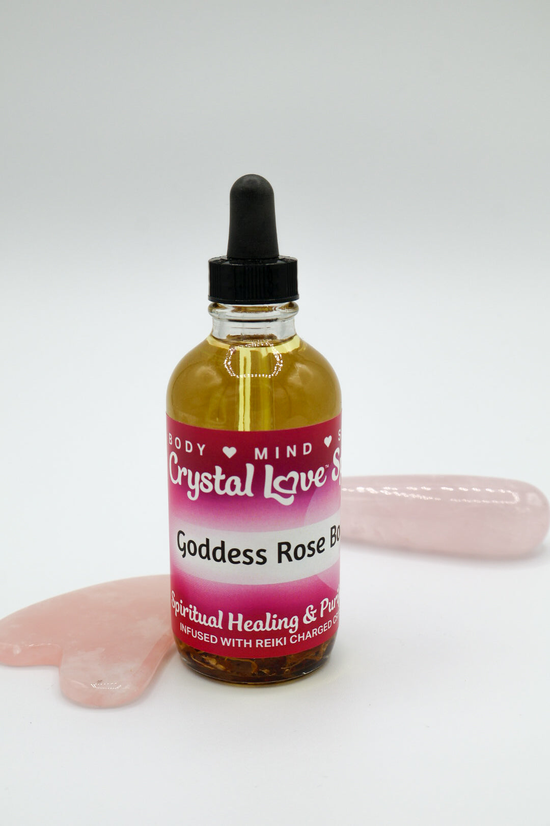 Crystal Love Goddess Rose Body Massage Oil with Rose Quartz (4oz)