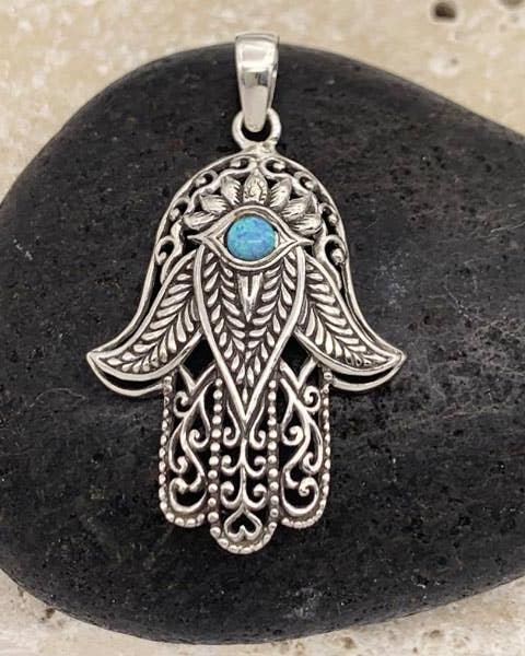 hamsa pendant green opal