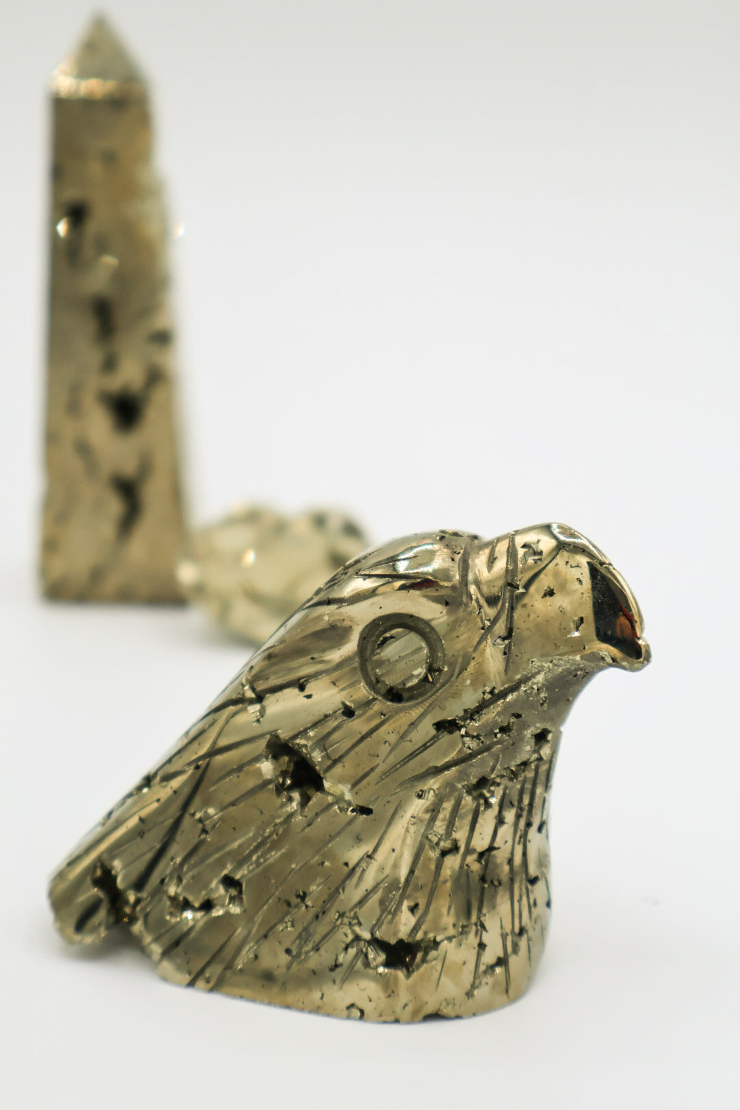 Hand Carved Pyrite Eagle Heads