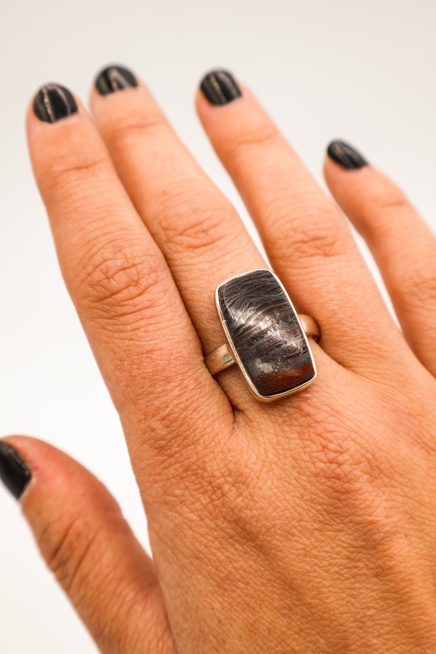 iron tiger eye ring rectangle shape