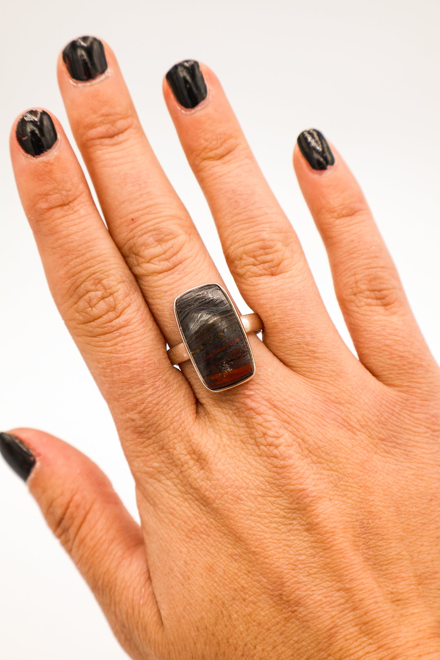 Iron Tiger Eye Sterling Silver Ring (Size 9)