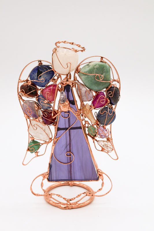 Angel Praying Copper Wire Sculpture With Assorted Gemstones (Large)