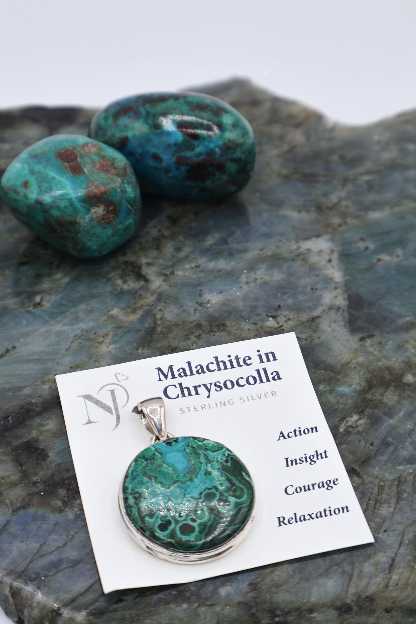 Malachite In Chrysocolla - Pendant Round